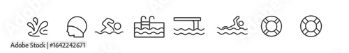 Swim, diving outline icon set. aquatic, water sports and pool icons outline collection