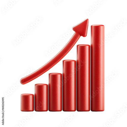 Growing business chart finance success investment profit increase red arrow isolated on transparent background 