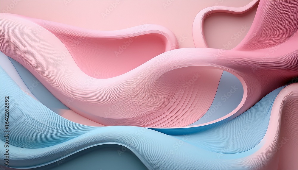 Obraz premium abstract pastel composition with flowing curved shapes and subtle textures in soft pink and blue tones