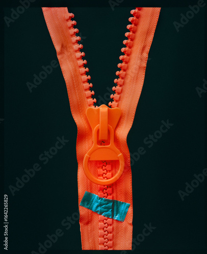 Orange zipper on  black 