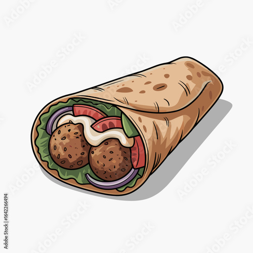 Middle Eastern Falafel Wrap with Vegetables and Sauce