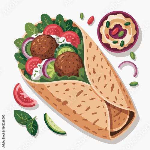 Middle Eastern Falafel Wrap with Vegetables and Sauce