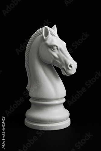 white chess horse on black background