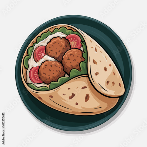 Middle Eastern Falafel Wrap with Vegetables and Sauce