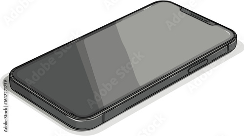 Sleek mobile phone shown in a grey tone in a cartoon style. The phone is presented on a blank background, emphasizing its modern design. 