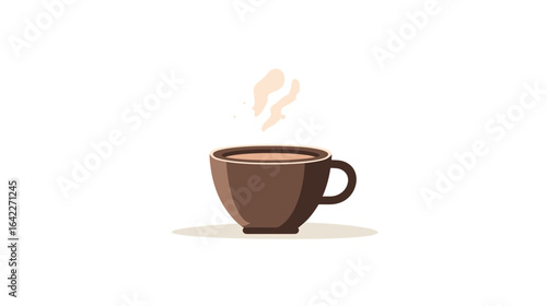 A minimalistic vector art image of a steaming cup of coffee against a plain black background with a minimalist aesthetic.