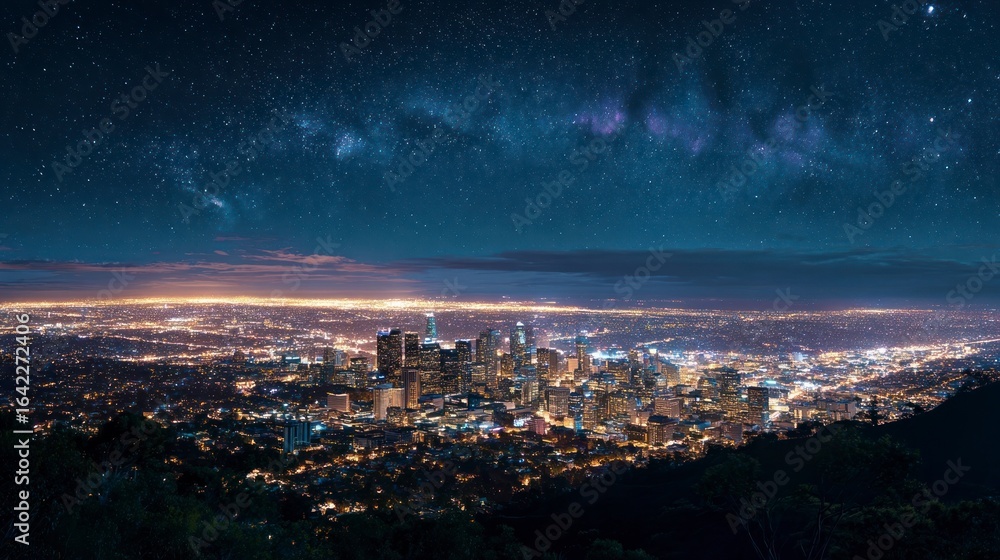 Fototapeta premium City lights night sky panorama