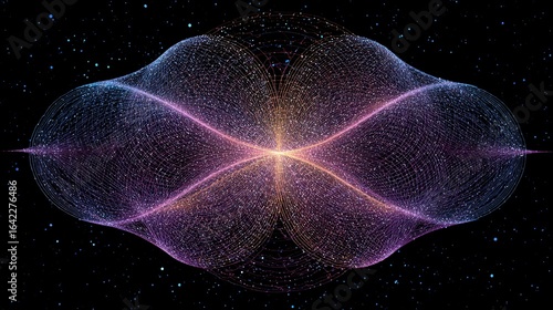 Cosmic strings of light weaving through multidimensional space, forming perfect geometric entanglement patterns.