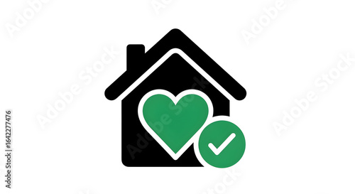 Love your home and invest in your peace of mind with this green heart and checkmark icon, perfect for real estate and home improvement businesses that care about customer satisfaction