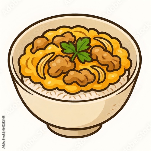 親子丼のアイコンイラスト手描き風デザイン