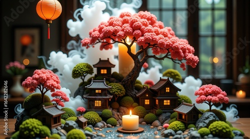 Mini Zen Garden with Bonsai Tree and Candles