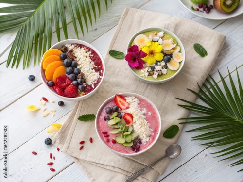 Healthy Tropical Smoothie Bowls with Fresh Fruit Toppings