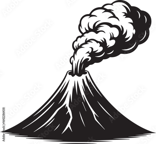 detailed volcanic eruption vector with smoke and ash plume for geology, science, and disaster concepts