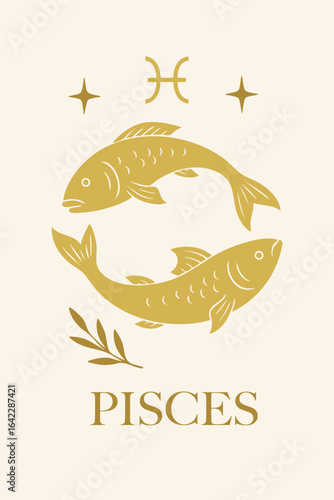 Astrology Zodiac Pisces Horoscope Pisces in Vector Print in Gold