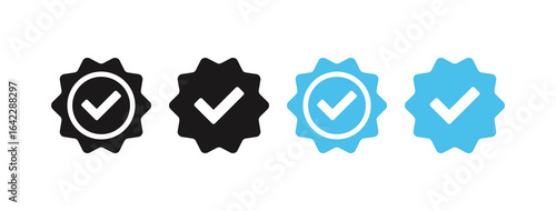 Verified badge icon tick symbol vector approved check mark icon. Blue checkmark icons - Certificate badge Quality certify icon