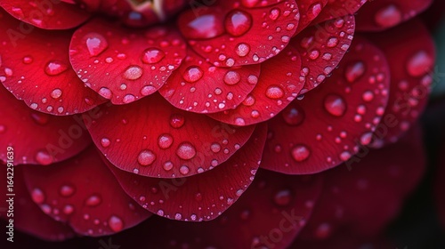 Close-up of vibrant red flower petals covered in water droplets