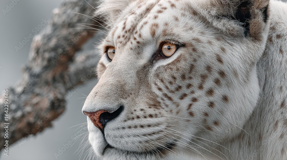 Naklejka premium Close-up portrait of an albino leopard displaying its unique coat pattern