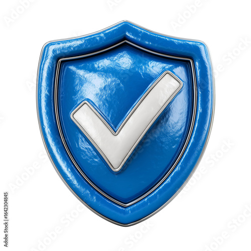 Blue shield with checkmark icon for security and protection concept design isolated on transparent background 