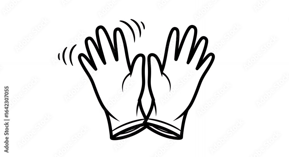 Fototapeta premium Monochrome Illustration of Two Gloves Side by Side with Motion Lines on White Background Graphic Depicting Shaking Vibrating and Handwear
