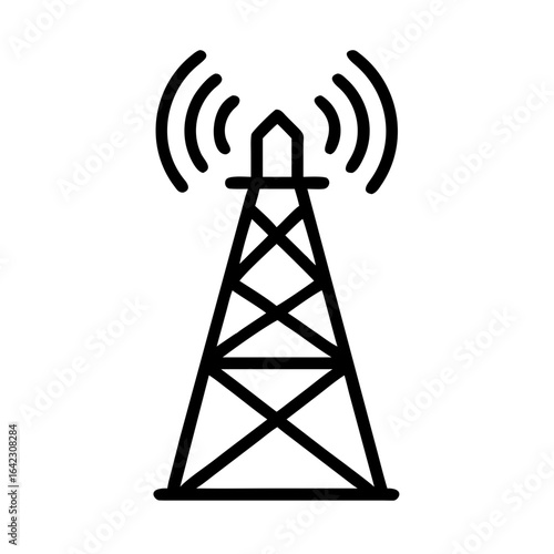 A modern telecommunications tower, rendered in a minimalist graphic, stands tall, with radiating signal lines, representing connectivity in the digital world.