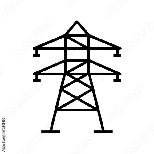 A stylized depiction of a towering electricity pylon stands against a simple background. The clean lines and graphic style convey a sense of modernity and the infrastructure of energy.
