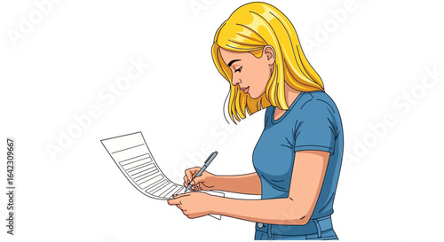 Woman Signing Document Writing on Paper