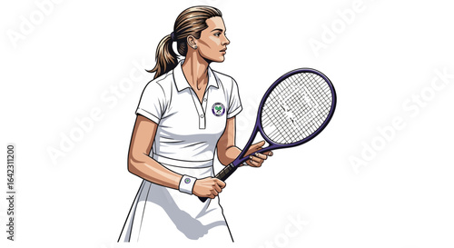 Female Tennis Player Ready to Serve at Wimbledon