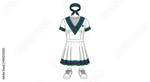 Wimbledon tennis outfit illustration on white background