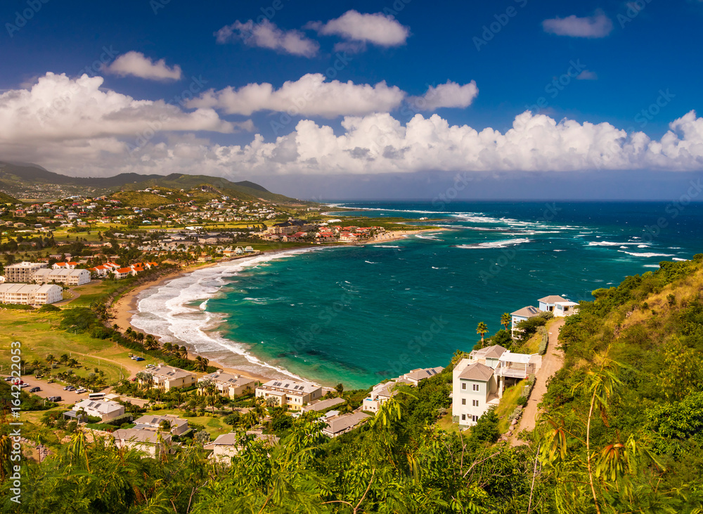 Fototapeta premium Stunning panoramic view of Frigate Bay from Timothy's Hill, St. Kitts