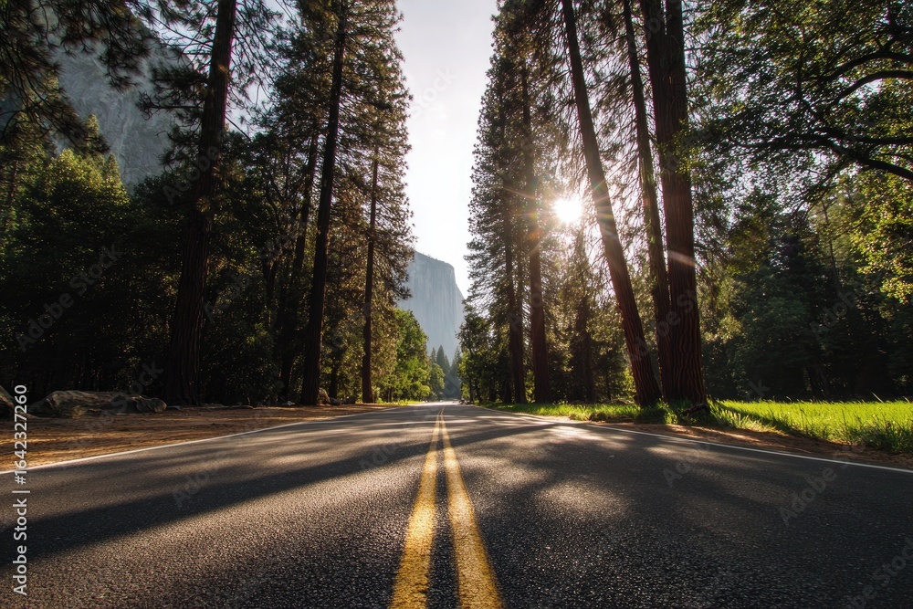 Obraz premium Sunlit Road Through Forest