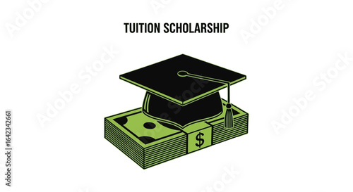 Tuition Scholarship Funding with Graduation Cap and Stack of Cash