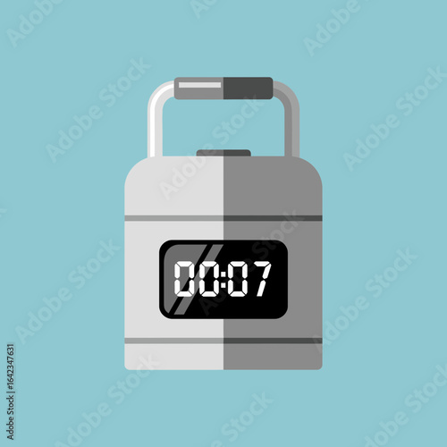Gray digital counter with handle displays number seven on a light blue background.
