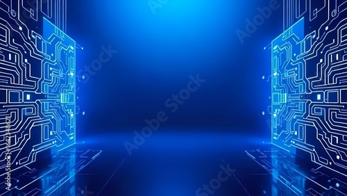 Futuristic Corridor with Glowing Circuitry and Blue Lighting