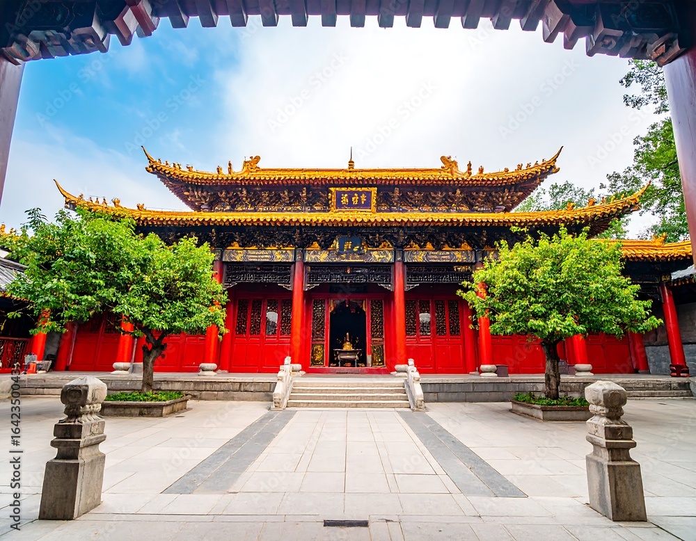 Fototapeta premium Asian temple facade, red and gold