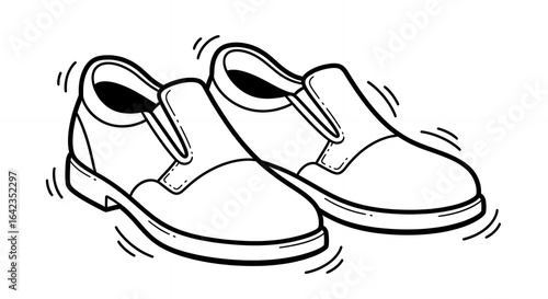 Monochromatic Line Art of Two Identical Black and White Slip On Shoes with Outlined Design on a Clean White Background