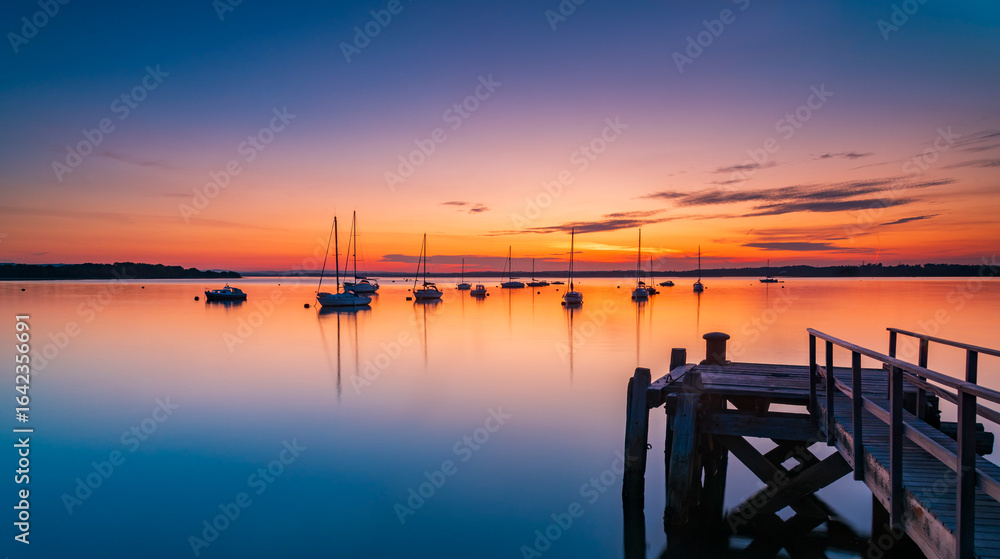 Obraz premium Sunset over Poole Harbour at Hamworthy pier