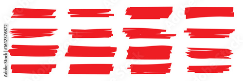 Red Paint Brush Stroke Vector Set . Hand Painted Brush Stroke Clipart in Red and Black Vector Style 