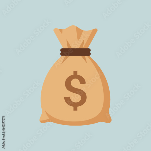 A money bag with a dollar sign on a light blue background.