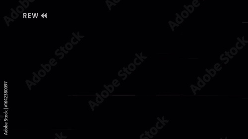 Old film. Analog VHS tape static with rewind sign. Vintage VHS rewind tape, Retro vintage VHS background. 4k animated video. Alpha Channel