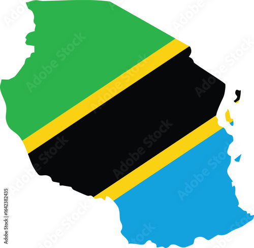 Flag Map Outline of Tanzania 