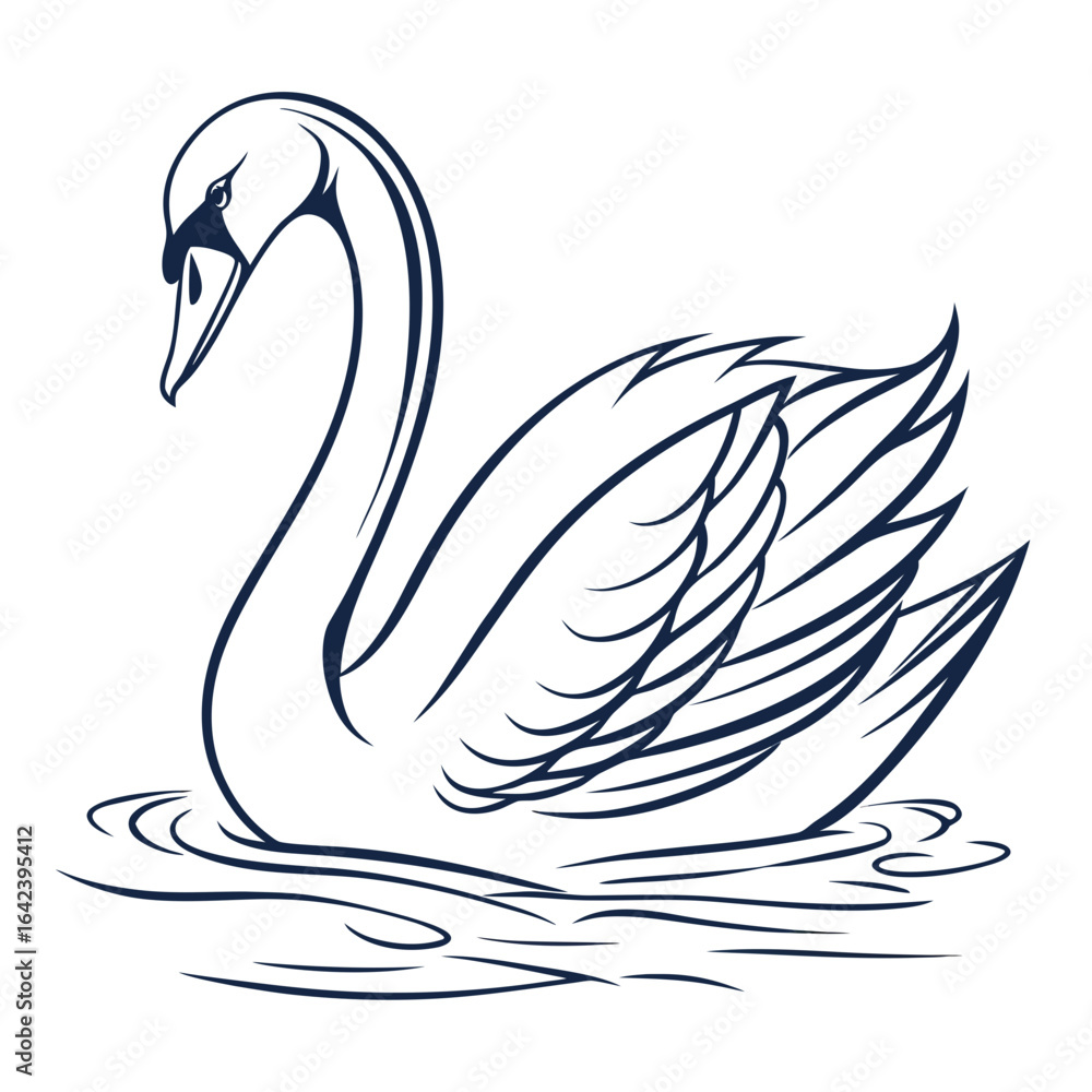 Fototapeta premium Elegant swan gracefully gliding on water with its long neck curved in a classic pose and detailed feathers created with generated ai