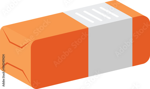 Orange and white wrapped eraser school and office stationery supply vector illustration 