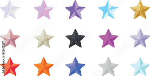 Colorful star shapes in soft purple pink blue orange and gold vector illustration with pastel and bright tones 