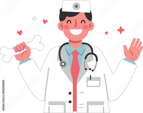 Smiling male doctor with stethoscope and medical attire showing okay gesture vector illustration medical professional healthcare worker 