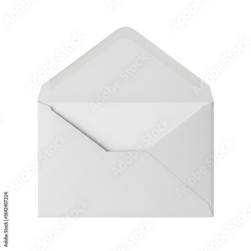 A single white opened envelope with its flap lifted isolated on transparent background