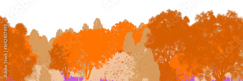 Autumn forest wirecolor map for 3D visualization stylized silhouette of fall trees with separated color zones for masking and post-processing