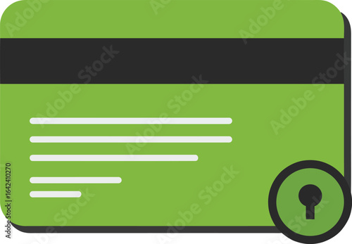 Green credit card icon with security lock symbol vector illustration for secure payment concept 