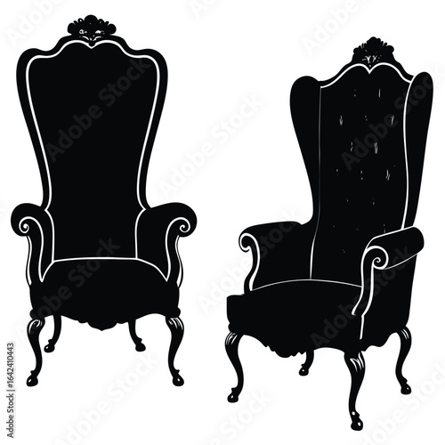 Ornate black velvet wingback chairs white silhouette