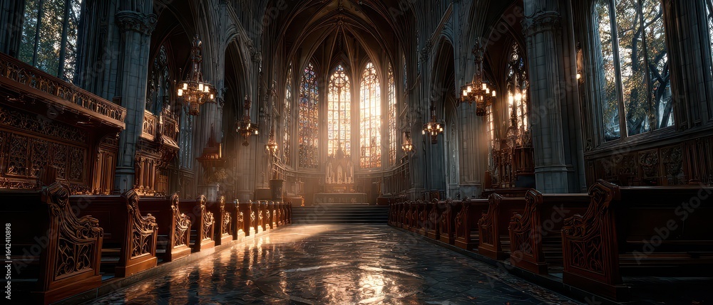 Fototapeta premium Light shines through cathedral stained glass