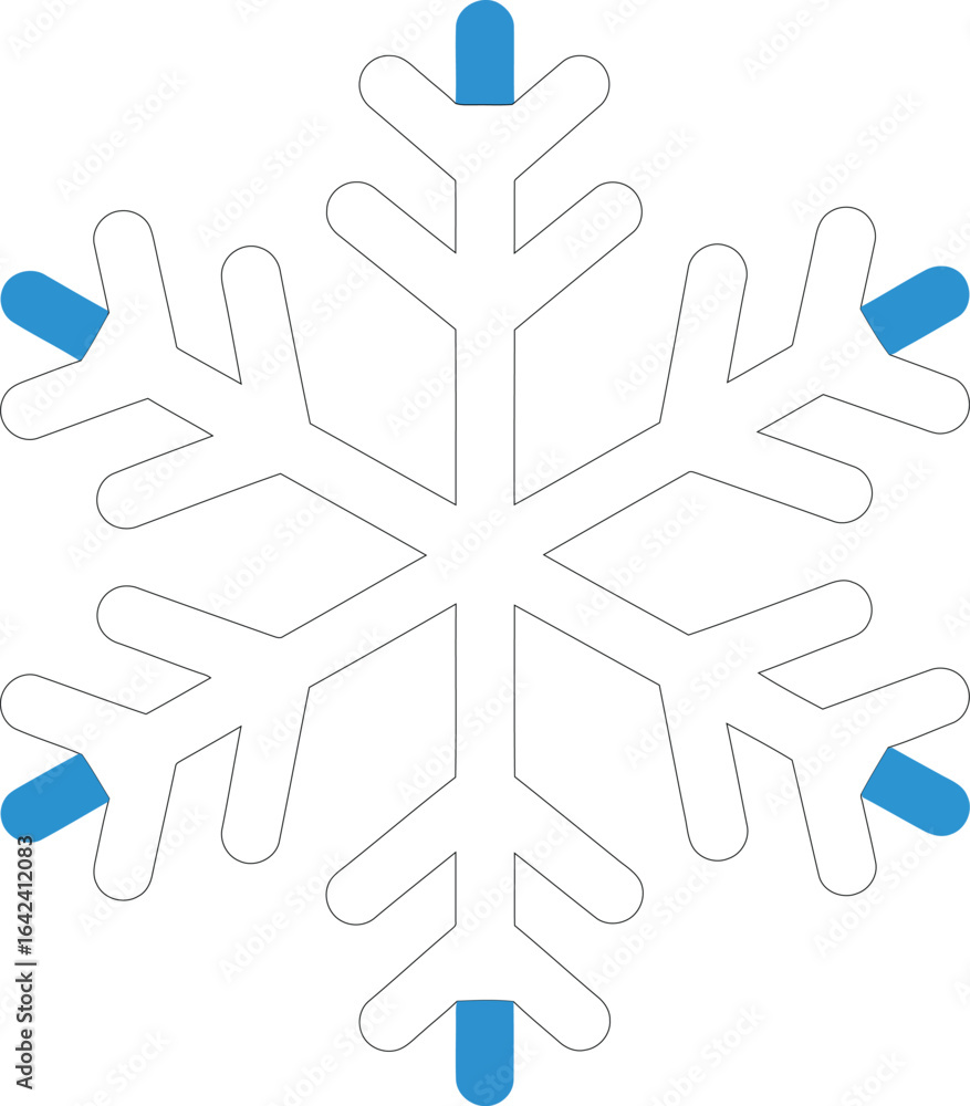 Fototapeta premium Snowflake icon with blue accents and geometric design in vector format for winter season decoration and digital projects 